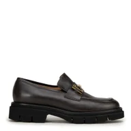 Półbuty męskie - Damskie mokasyny ze skóry z ozdobną klamrą brązowe - miniaturka - grafika 1