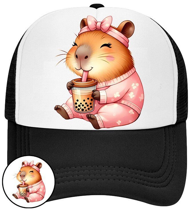 Czapka Z Daszkiem Kapibara Czarna Dla Dzieci Bejsbolówka Siatka Prezent