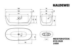 Kaldewei Meisterstuck Oyo Duo Wanna wolnostojąca 163x77 cm z przelewem z korkiem emaliowanym ciepła beżowa 205043530661 - Wanny - miniaturka - grafika 2
