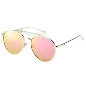 Okulary przeciwsłoneczne - Duże Pilotki okulary przeciwsłoneczne damskie metalowe lustrzanki złoto różowe PRE-09E - miniaturka - grafika 1