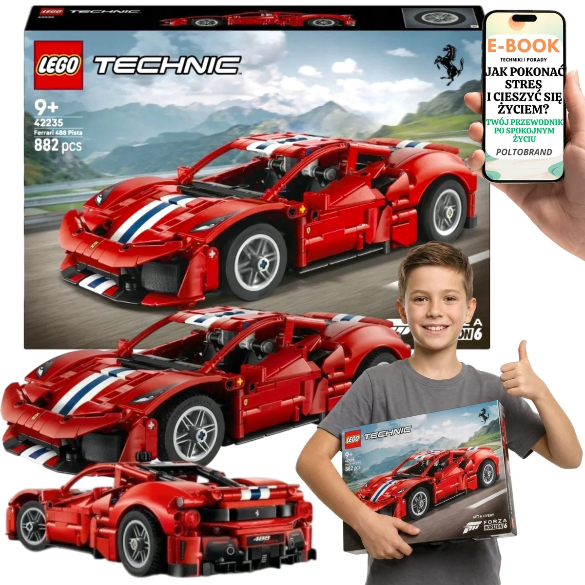 LEGO Technic Ferrari 488 Pista z Otwieraną Maską i Drzwiami 42235
