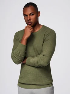 Strukturalny sweter męski z okrągłym dekoltem oliwkowy V1 OM-SWSW-0181 - Ombre Clothing - Swetry męskie - miniaturka - grafika 1