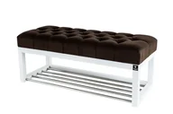 Ławki do przedpokoju - Ławka na buty 140cm EMRAWOOD drewno lite kolor biały siedzisko pikowane kolor brązowy - miniaturka - grafika 1