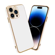 Etui i futerały do telefonów - Pokrowiec Do Apple iPhone 14 PRO MAX Etui w Glossy Biały - Złoto TPU Silikonowe Obudowa Case Cover Cadorabo - miniaturka - grafika 1