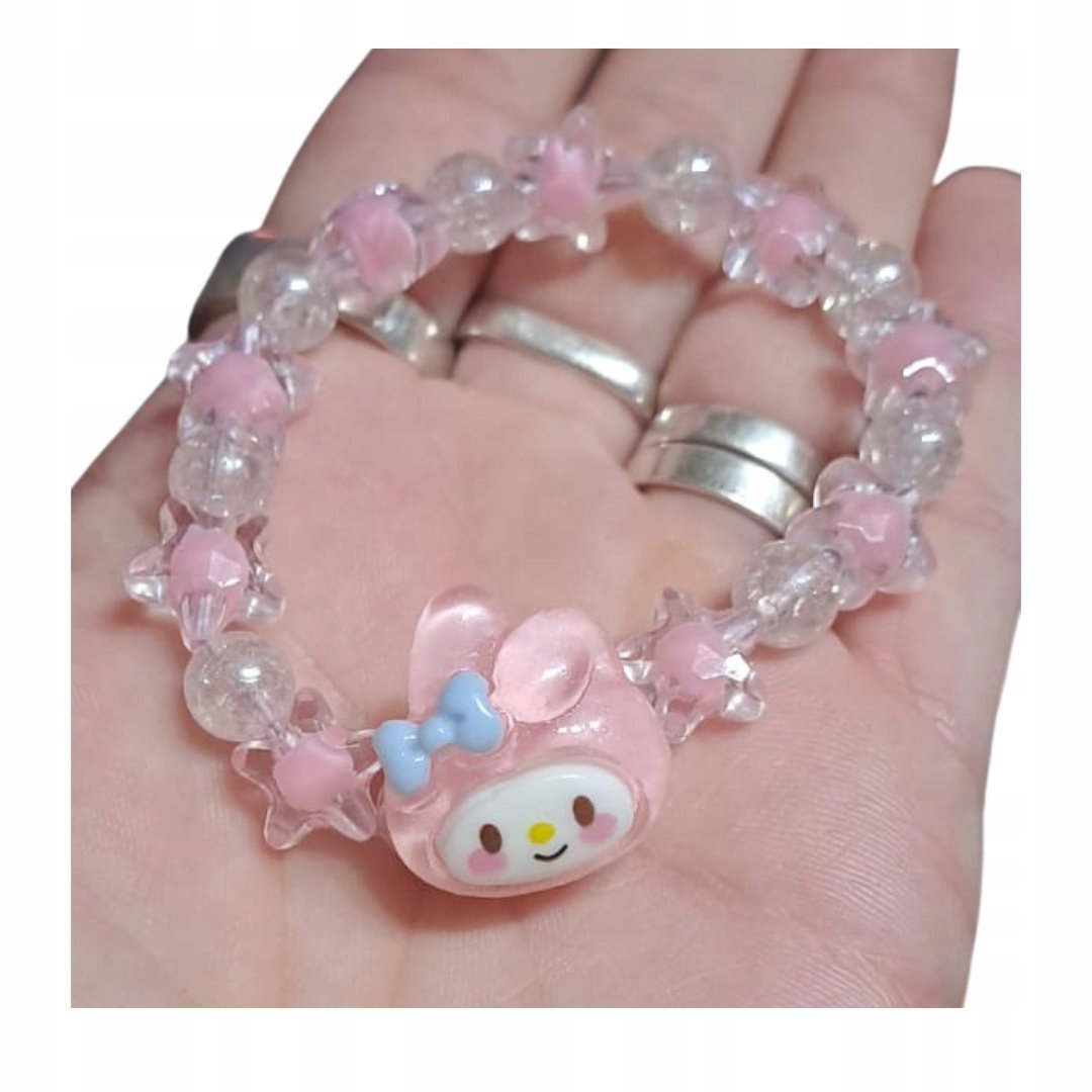 Bransoletka Kawaii Różowa z Postacią i Gwiazdkami - Elastyczna, Urocza