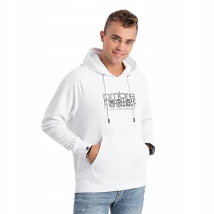 Męska bluza nierozpinana z kapturem i nadrukiem biała V1 OM-SSPS-0153 XXL - Bluzy męskie - miniaturka - grafika 1