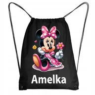 Plecaki worki - Czarny Worek Szkolny Na Buty Workoplecak Na WF Myszka Minnie Miki + IMIĘ - miniaturka - grafika 1