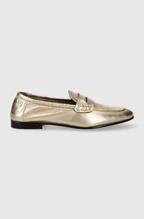 Tommy Hilfiger mokasyny skórzane ESSENTIAL GOLDEN LOAFER damskie kolor złoty na płaskim obcasie FW0FW07864 - Mokasyny damskie - miniaturka - grafika 1