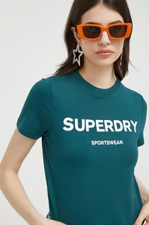Koszulki sportowe damskie - Superdry t-shirt damski kolor zielony - grafika 1