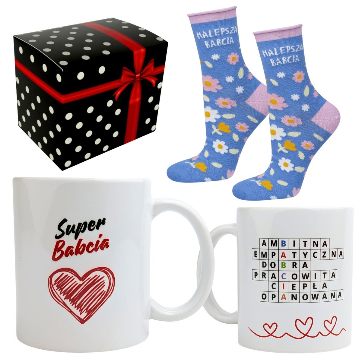 Prezent dla Babci Skarpetki damskie 35/40 + kubek dla Super Babci w pudełku
