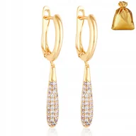 Kolczyki - MODNE ZŁOTE KOLCZYKI STAL CHIRURGICZNA SOPELKI WISZĄCE Z CYRKONIAMI+DARMOWE DODATKI - miniaturka - grafika 1