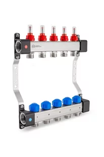 Rozdzielacz InoxFlow z zaworami do siłowników i przepływomierzami - 6 obwodów - Akcesoria grzewcze - miniaturka - grafika 1