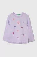 Bluzki dla dziewczynek - United Colors of Benetton longsleeve bawełniany dziecięcy kolor fioletowy - miniaturka - grafika 1