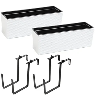 Doniczka Rattan Lamela + Uchwyt 56 X 20 Cm Tworzywo Sztuczne Biały - Donice - miniaturka - grafika 1