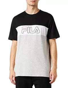 FILA Męski t-shirt Stamford Blocked Logo Black-Light Grey Melange-Bright White, L, Czarno-light Grey Melange-Bright White, L - Koszulki męskie - miniaturka - grafika 1