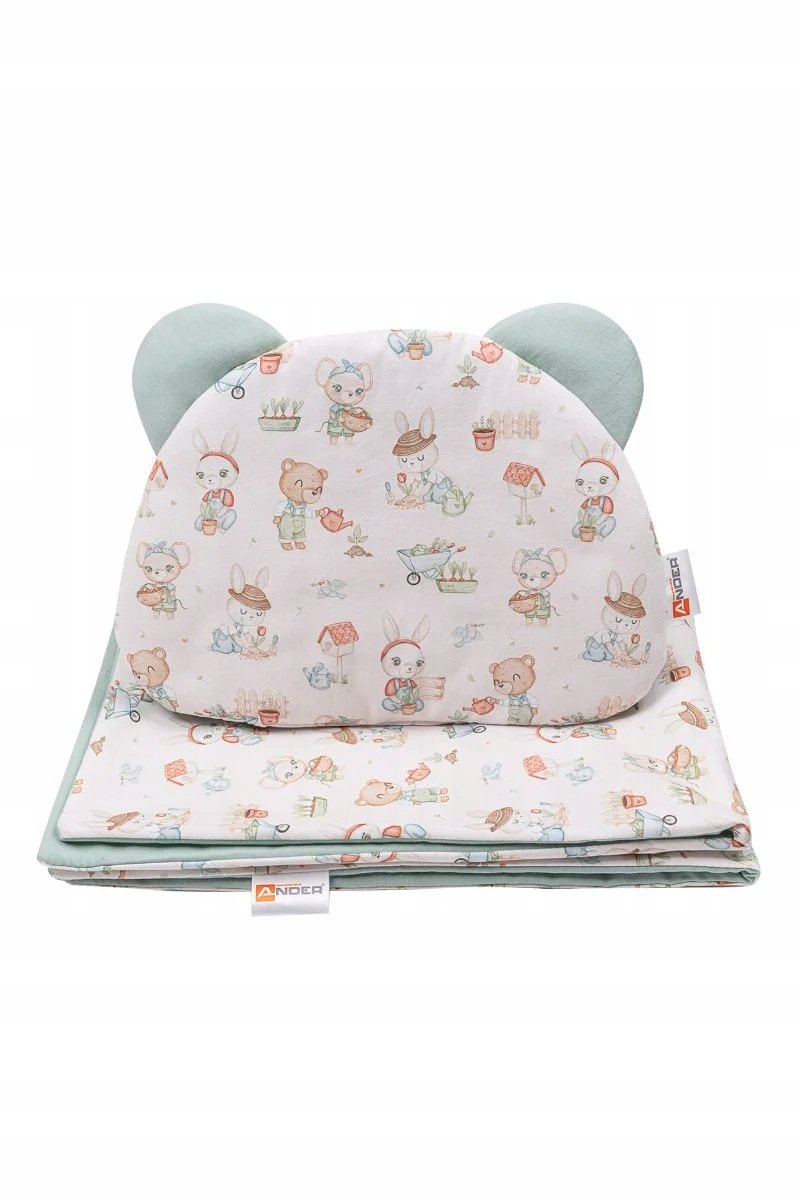 Ander Pościel Do Wózka Kołyski Bawełniana Kołdra Poduszka Scarlett Sage