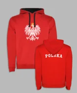 Bluzy męskie - BLUZA Z KAPTUREM - ORZEŁ Z PRZODU I NAPIS POLSKA NA PLECACH Czerwony L - miniaturka - grafika 1