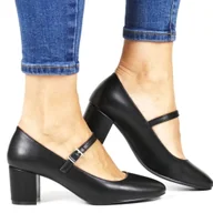 Czółenka - CZÓŁENKA NA SŁUPKU Z PASKIEM SERGIO LEONE PB176 CZARNE LICOWE - miniaturka - grafika 1