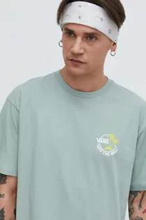 Koszulki męskie - Vans t-shirt bawełniany męski kolor zielony gładki - grafika 1