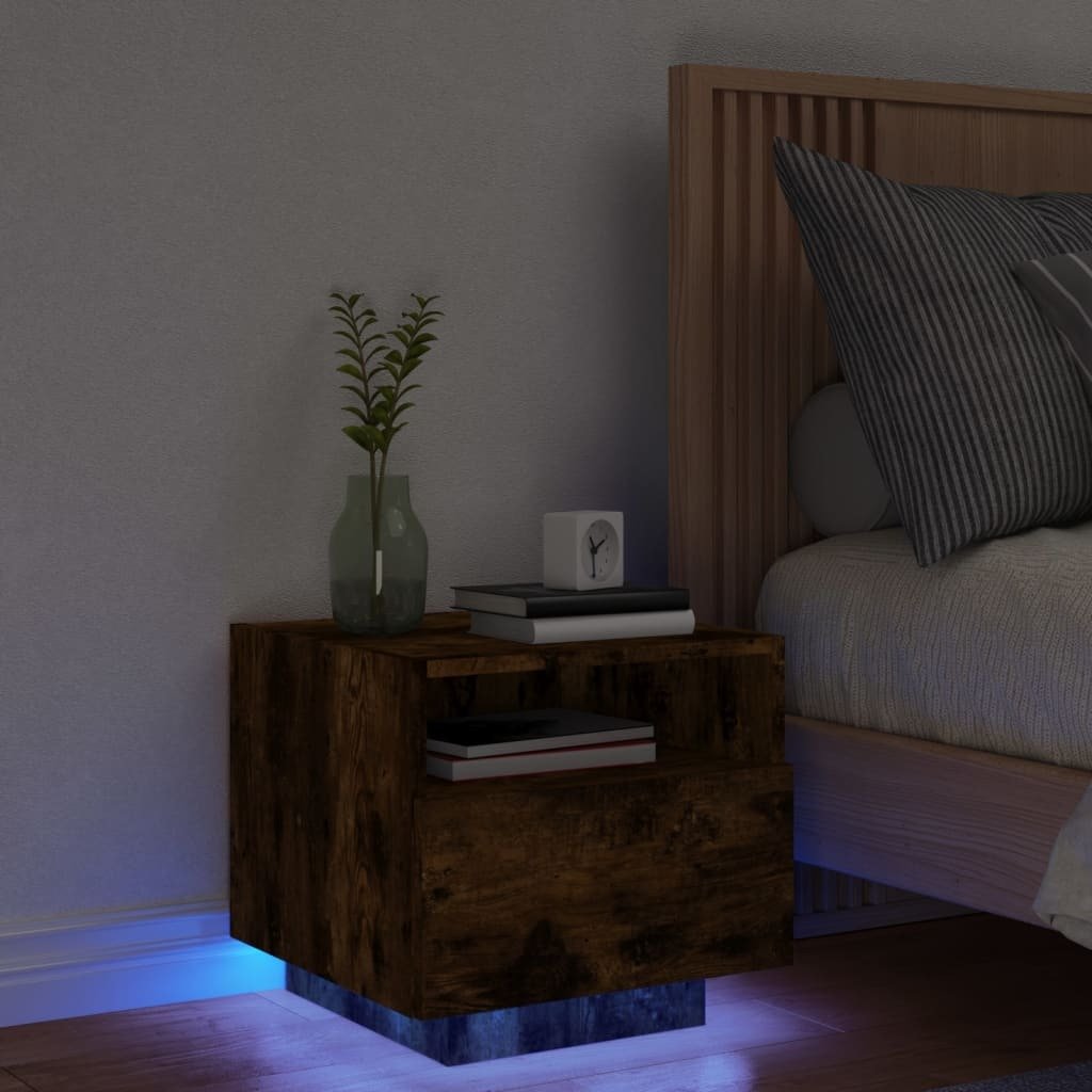 Szafka nocna z oświetleniem LED dąb wędzony 40x39x37 cm