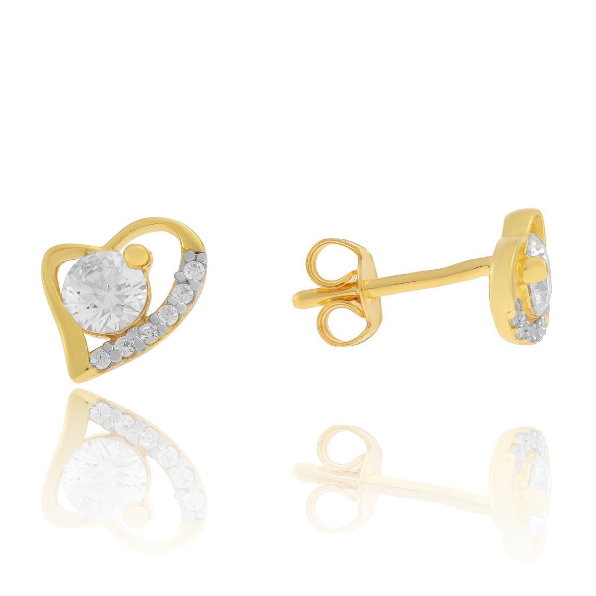 Złote kolczyki sztyfty serca z cyrkoniami pr. 333