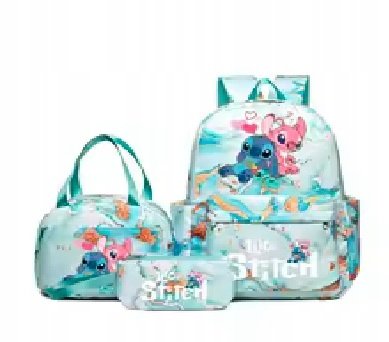 Zestaw 3 szt. Lilo&stitch Duży Plecak Szkolny+kosmetyczka+ Torba -niebieski