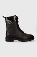 Botki damskie - Calvin Klein workery RUBBER SOLE COMBAT BOOT W/HW damskie kolor czarny na płaskim obcasie HW0HW01717 - miniaturka - grafika 1