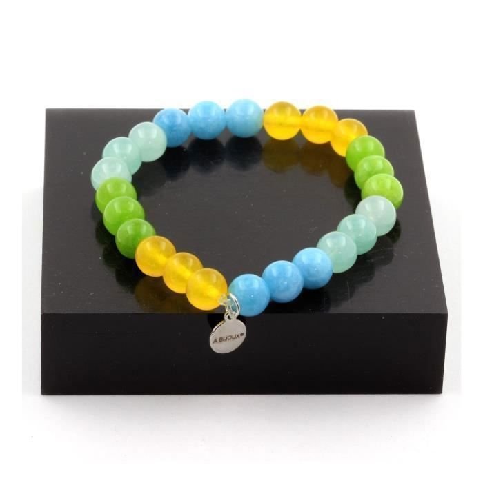 Bransoletka z Koralików Angelitu + Niebieski Chalcedon + Perydot + Żółty Agat - ABIJOUX - 8 mm - Kamienie naturalne