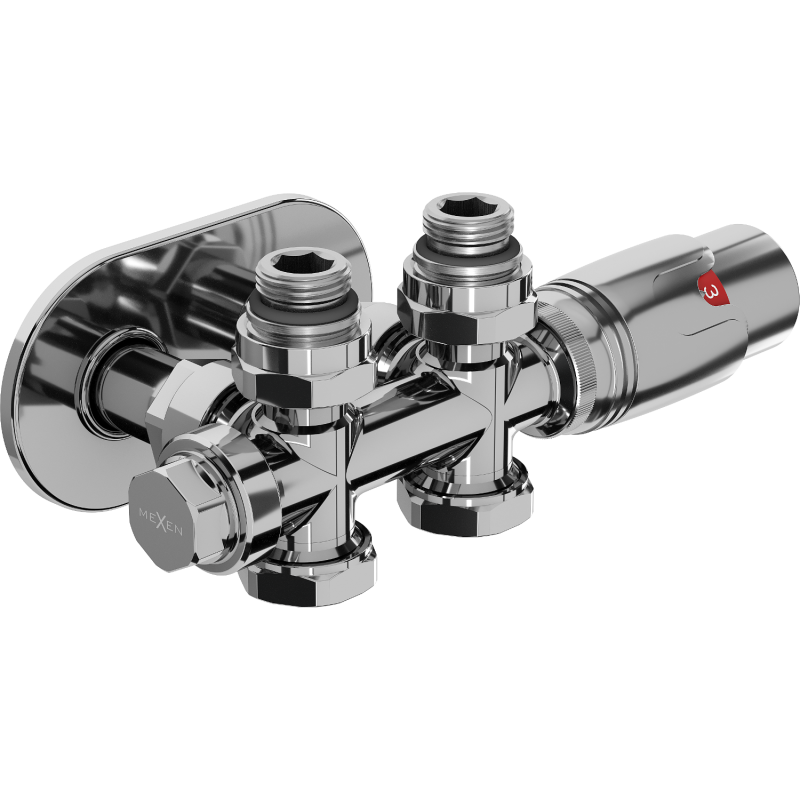 Mexen G00 zestaw termostatyczny kątowy/prosty z maskownicą R, Duplex, DN50, chrom - W908-900-905-01