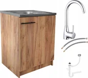 Szafki kuchenne - Stamar Szafka kuchenna 60 cm slim dąb złoty, zlewozmywak duża komora, bateria wysoka, syfon - miniaturka - grafika 1