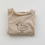Bluzki dla niemowląt - Slowmoose Letnie ubrania dla dzieci i bluzka, z bawełnianą małą kaczką beżowy 7T - miniaturka - grafika 1