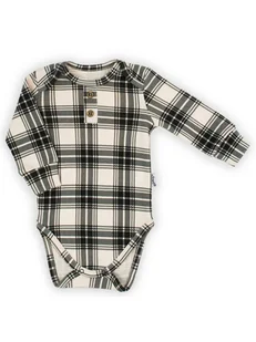 Niemowlęce body polo z długim rękawem w kratkę beżowe Nicol,r.92 - Body dla niemowląt - miniaturka - grafika 1