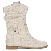 Botki damskie - Maciejka Botki Damskie Skórzane Welurowe Jasny Beżowy-36 - miniaturka - grafika 1