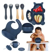 Zestawy naczyń dla dzieci - Pierwsze Naczynia Silikonowe Do Karmienia Dzieci Wiewiórka Niebieska 9 Szt - miniaturka - grafika 1