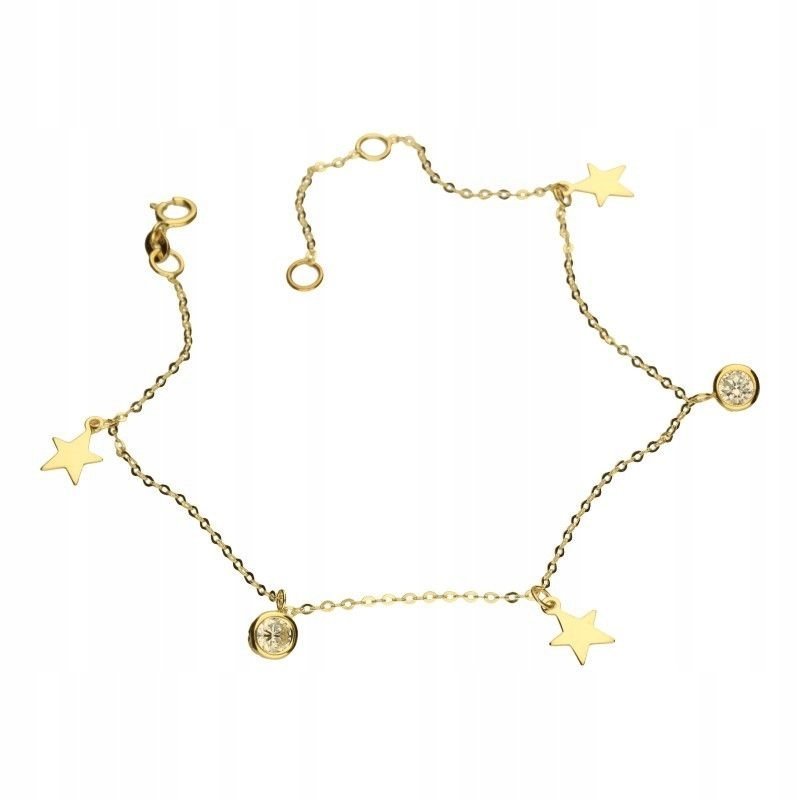Elegancka Bransoleta Złota 333 z zawieszkami gwiazdki cyrkonie 18 cm 8KT
