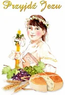 Ikony i obrazy sakralne - Baner na Pierwszą Komunię Świętą "Przyjdź Jezu" 75x100 cm - miniaturka - grafika 1
