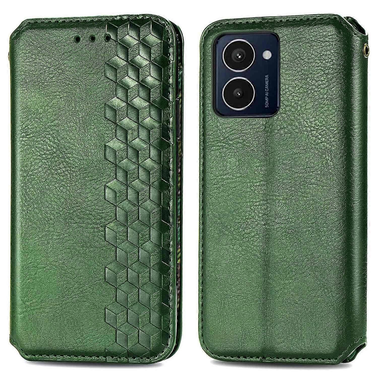 Do HMD Pulse Pro PU Skórzane etui Rhombus Imprint Portfel Stojak Pokrowiec na telefon-Zielony Wielobarwny Green