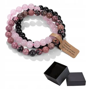 Zestaw 3 Bransoletki 8mm Kamień Naturalny Kwarc Różowy Rodonit Czarny Onyks - Bransoletki - miniaturka - grafika 1
