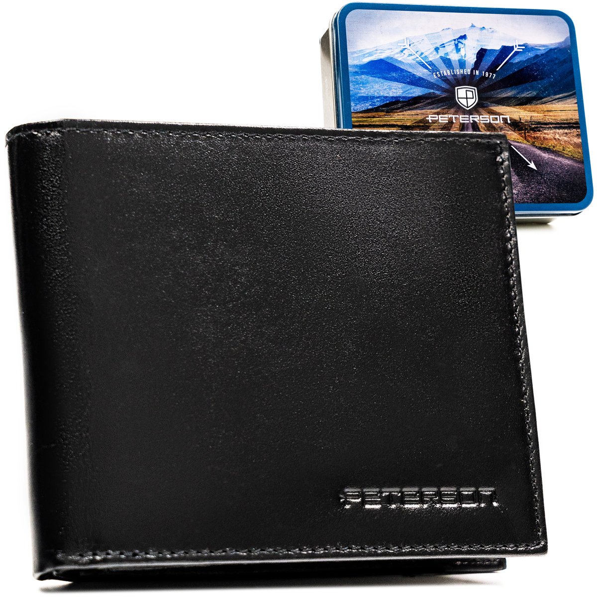 Portfel męski ze skóry naturalnej Peterson skórzany RFID zestaw prezentowy czarny