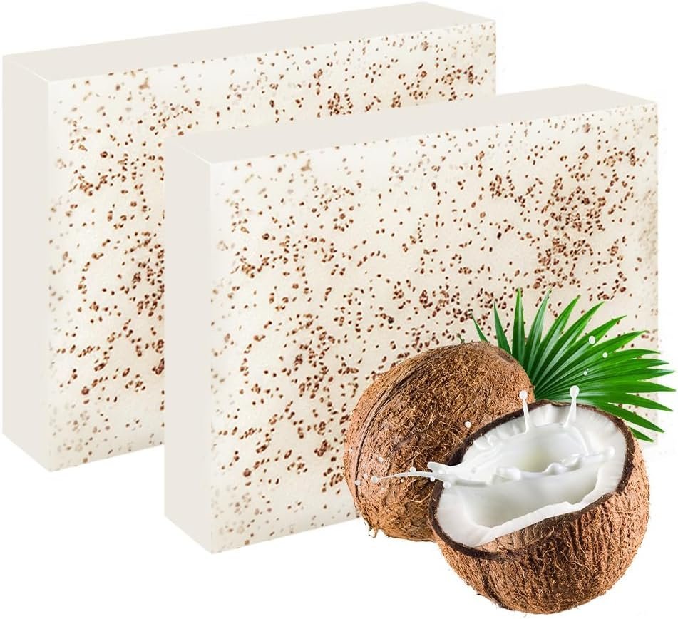 LOPHE Mydło peelingujące kokosowe, 100 g* 2 Naturalne mydło kokosowe, Mydło do twarzy i ciała, Mydło w kostce, miękka złuszczanie, rozjaśnia koloryt..