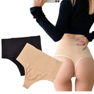 Majtki damskie - Stringi wyszczuplające z wysokim stanem BEŻOWE – idealne modelowanie, L - miniaturka - grafika 1