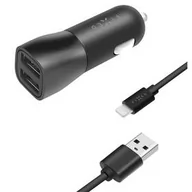 Ładowarki samochodowe - Zasilacz samochodowy FIXED 2xUSB, 15W Smart Rapid Charge + Lightning MFi kabel 1m (FIXCC15-2UL-BK) Czarny - miniaturka - grafika 1