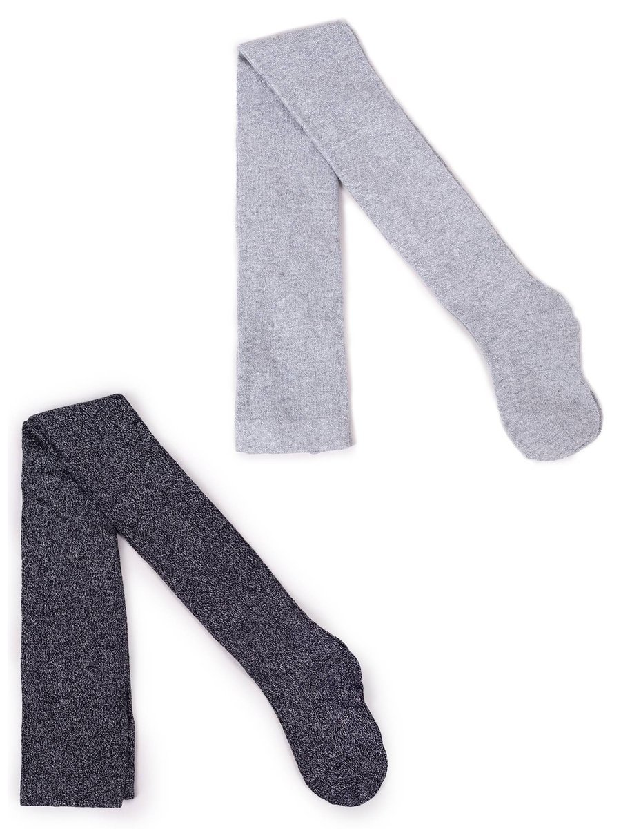 Rajstopy Dziewczęce Bawełniane Z Lurexem Jasnoszaro-Czarne 2Pak 152-158 Yoclub