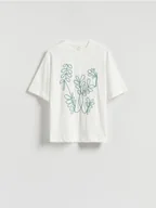 Koszulki i topy damskie - Reserved - T-shirt z haftem - zielony - miniaturka - grafika 1