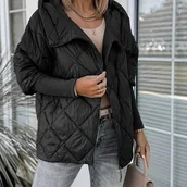 Kurtki damskie - TEMU MS25072960 Damski Jesień Jednokolorowy Elegancki Ciepły Top Modna Pikowana Kurtka Z Kieszeniami Na Zamek Zimowa Trendowa Kurtka Z Batwing - miniaturka - grafika 1