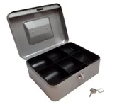 Szafki na klucze - Metalowa Kasetka Na Pieniądze Z Kluczykiem. Szara - miniaturka - grafika 1