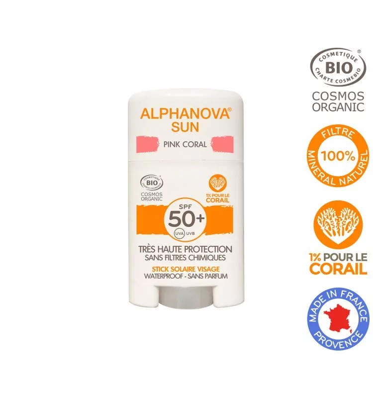 Alphanova SUN Krem w Sztyfcie SPF50+, Wodoodporny , Pink Coral, Sun, 12 ml