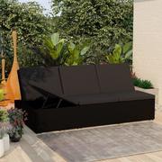 Leżaki ogrodowe - vidaXL Rozkładane łóżko ogrodowe z poduszką, polirattan, czarne - miniaturka - grafika 1