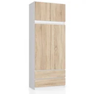 Szafy - SZAFA Z NADSTAWKĄ S 90 cm 2 DRZWI 2 SZUFLADY BIAŁY / SONOMA - miniaturka - grafika 1