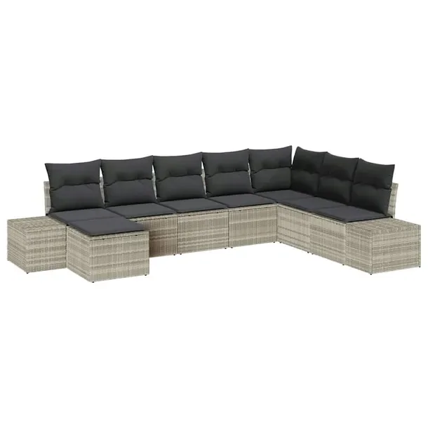 Zestaw 8 Sof Ogrodowych z Polirattanu, Jasnoszary, Modularny Design